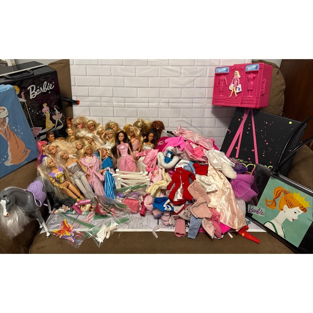 Vintage Barbie Doll Lot 20+ Dolls Clothes Accessories Horse Carrying Cases Ken